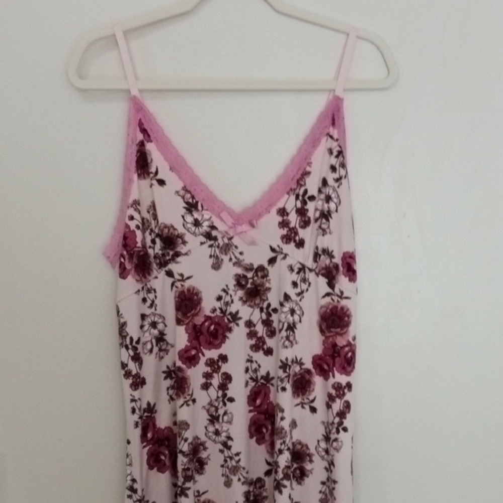 Nanette Lepore Pink Floral Lace Trim Chemise Gown NWOT